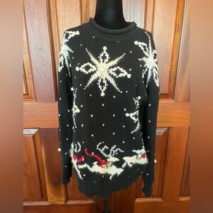 Lauren Hansen Holiday Christmas Sweater Large Hand Knitted Snowflake Reindeer